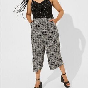 Torrid Tie Front Culotte Stretch Challis Jumpsuit